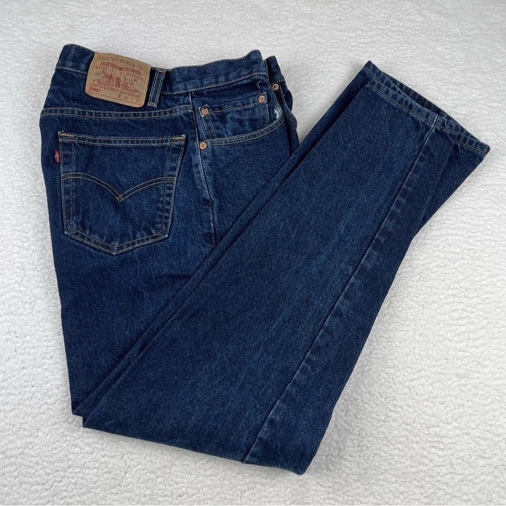 LEVIS 505 Red Tab Jeans Mens 32x32 Blue Dark Wash Regular Straight VTG